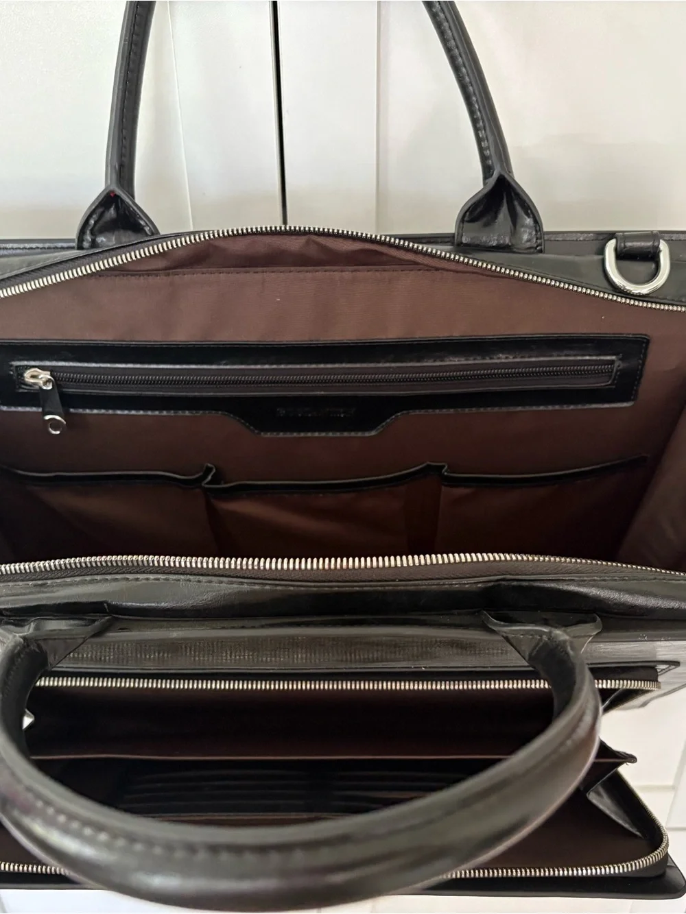 Bostanten black waxed leather Carol laptop brief case